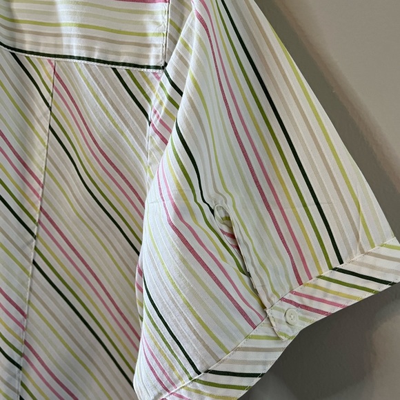 Talbots Womens Short Sleeve Button Down Shirt Pastel Striped Top With Tie XL - Picture 6 of 7